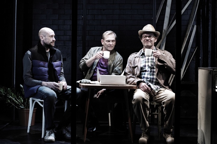 Marek Pospíchal, Ondřej Volejník a&nbsp;Adrian Jastraban v&nbsp;inscenaci Zahrádkář (foto: Alena Hrbková)